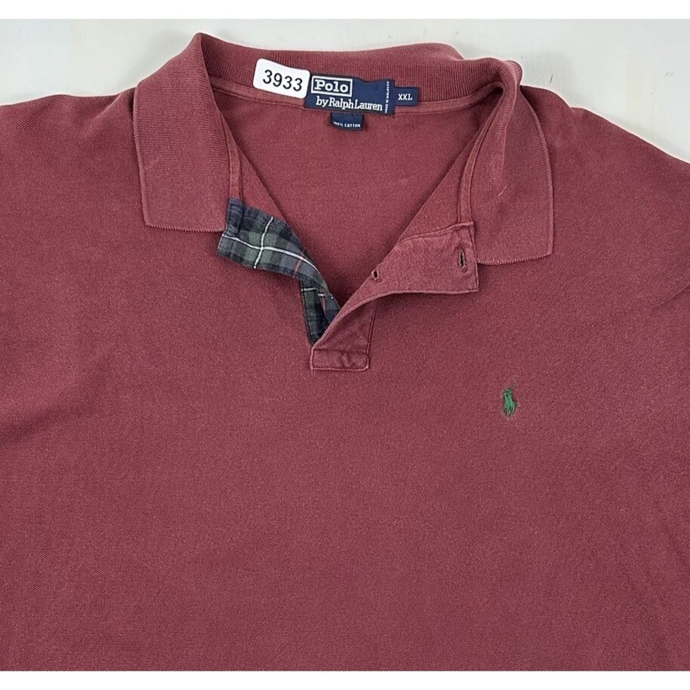 Vintage Polo Ralph‎ Lauren Shirt Mens XXL Burgundy Long Sleeve 2XL Plaid Trim